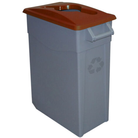 Denox - Contenedor de basura Denox  65, 85 y 110 L para reciclar  Cerrado con tapa de color  2 ruedas  65 L - Tapa abierta (Marrón)
