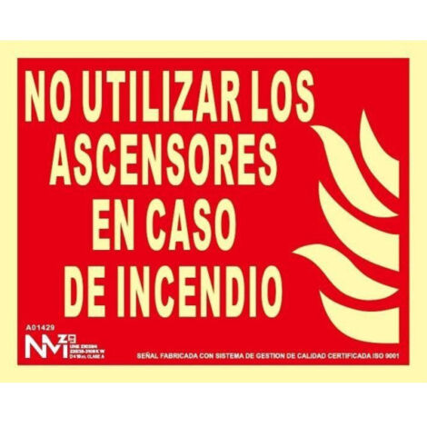 Señal de extinción No Utilizar Los Ascensores En Caso de Incendio luminiscente 320 x 160 mm SEKURECO                                                   CLASE B (PVC 0'7 mm) (1/2)