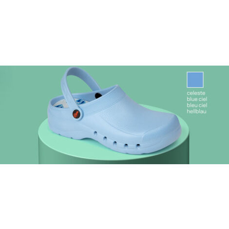 Zueco para sanidad y hostelería con tratamiento virucida y antibacterias unicolor DIAN EVA 44 Celeste