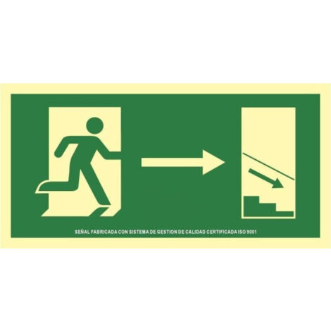 Señal de evacuación escalera abajo derecha Aluminio Clase A SEKURECO 960 x 480 mm CLASE A (ALUMINIO 0'5 mm)