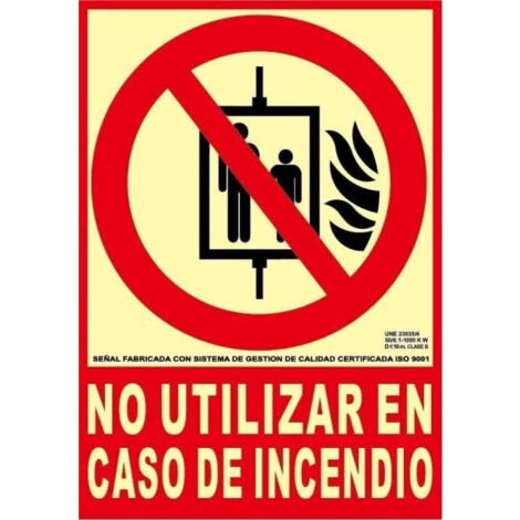 Señal No utilizar ascensor en caso de incendio en aluminio Clase A, luminescente FA00915 SEKURECO (1/2)