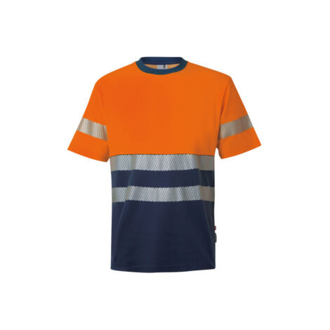 Camiseta algodón bicolor manga corta Reflatex RS con cinta reflectante Serie 305509 VELILLA 2XL Azul navy / Naranja flúor
