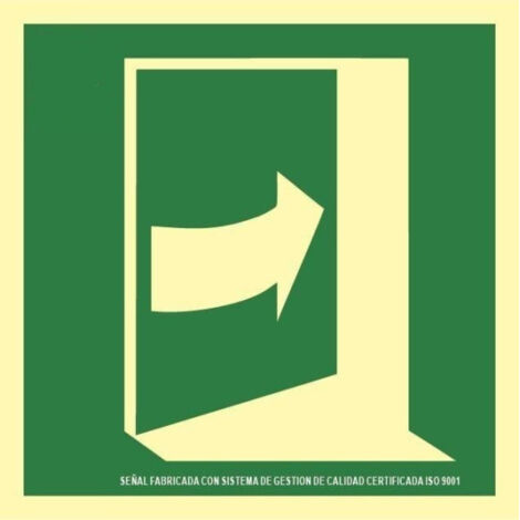 Señal Abrir Puerta Derecha luminiscente SEKURECO                         210 x 210 mm                          CLASE A (ALUMINIO 0'5 mm) (1/2)