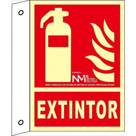 Señal banderola Extintor con capa luminiscente SEKURECO                         210 x 300 mm                          CLASE B (ALUMINIO 0'5 mm)