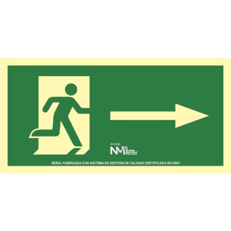 Señal de evacuación recorrido de Salida Flecha Derecha luminiscente Gran Formato SEKURECO 960 x 480 mm CLASE B (PVC 0'7mm) (1/2)