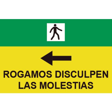 Señales Viales PVC Rogamos Disculpen Molestias flecha izquierda 500 x 700 mm SEKURECO