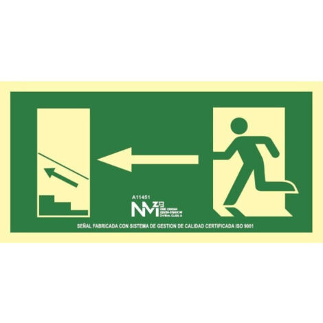Señal de Escalera Izquierda Arriba fotoluminiscente Gran Formato SEKURECO                         960 x 480 mm                          CLASE B (PVC 0'7mm)