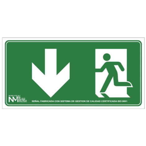 Señal de evacuación Flecha Abajo (solo pictograma) luminiscente Gran Formato SEKURECO                         960 x 480 mm                          CLASE A (PVC 1 mm)