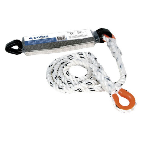 COFAN absorbedor de energía con cuerda 1,5 m , Absorbedor de energía de 44 mm con cuerda de seguridad de 1,5 m y 12 mm de diámetro. Adecuado para impactos inferiores a 6 kN. La cue