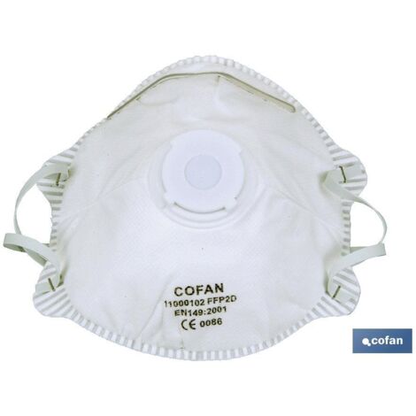COFAN mascarilla proteccion c/valvula ffp2d   caja 10 unid. , Las mascarillas FFP2 NR (D) están indicadas para la protección contra partículas sólidas y líquidas según la norma UNE