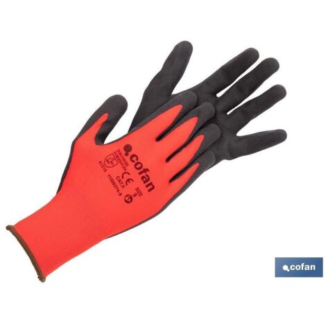 guante impregnado sandy coated rojo/negro talla 6   caja 12 unid.