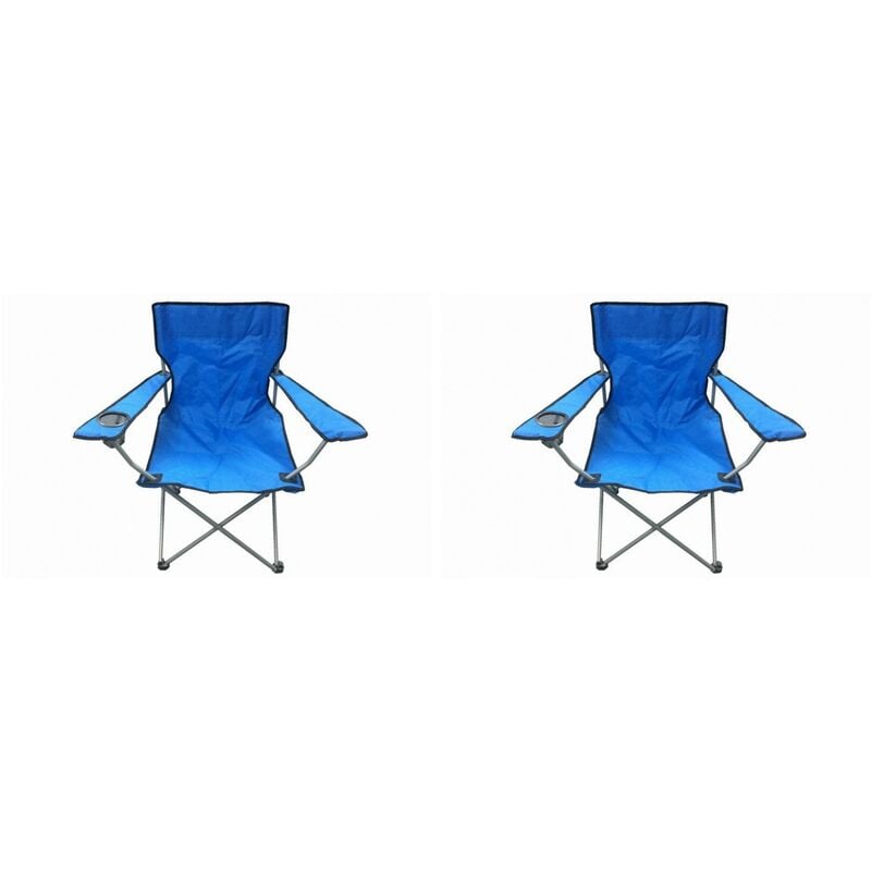 2 Blue & Black Folding Chair With Cup Holder
