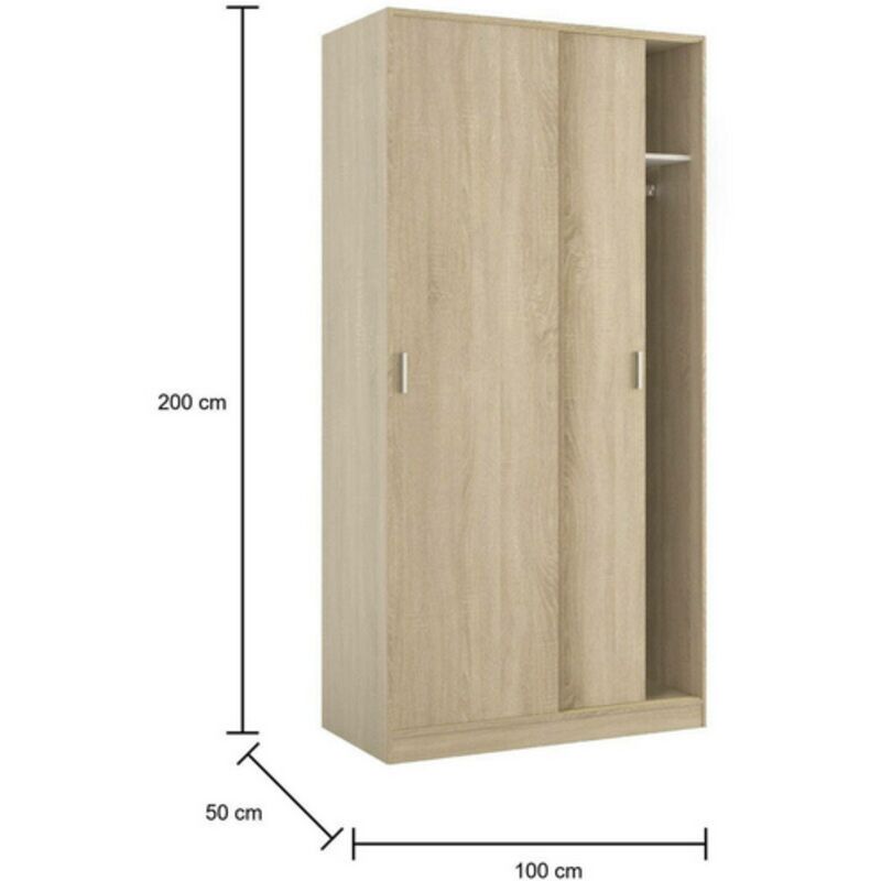 Armoire à 2 Portes Coulissantes Avec Tringle à Vêtements, 100% Made In