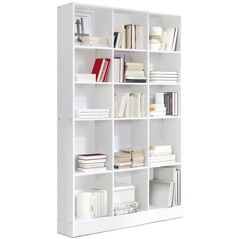 Etagère, bibliothèque avec 15 tablettes coloris blanc - longueur 121 x profondeur 33 x hauteur 186 cm