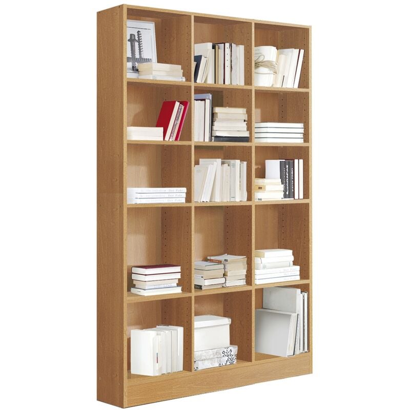Etagère, bibliothèque avec 15 tablettes coloris cerisier - longueur 121 x profondeur 33 x hauteur 186 cm
