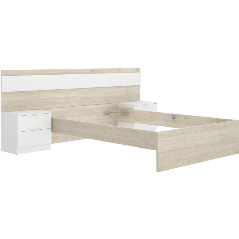 Lit double 140x190 blanc avec tête de lit et tables de chevet - SANTA