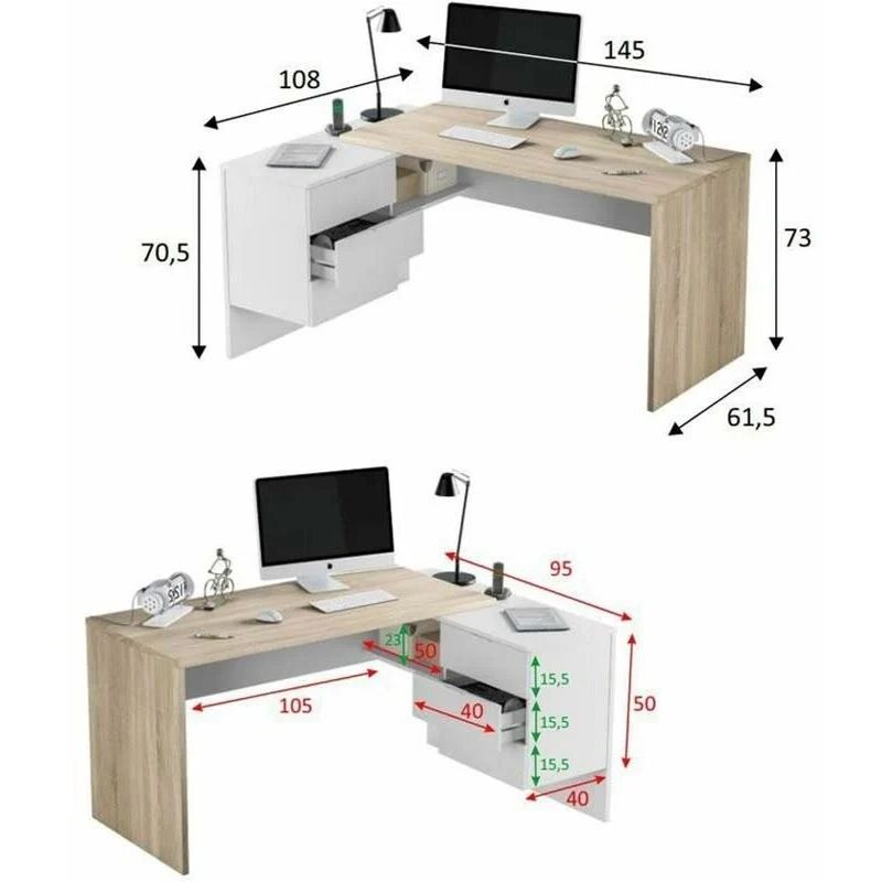 Bureau d'angle avec rangements et tiroir intégrés - Cbc-Meubles