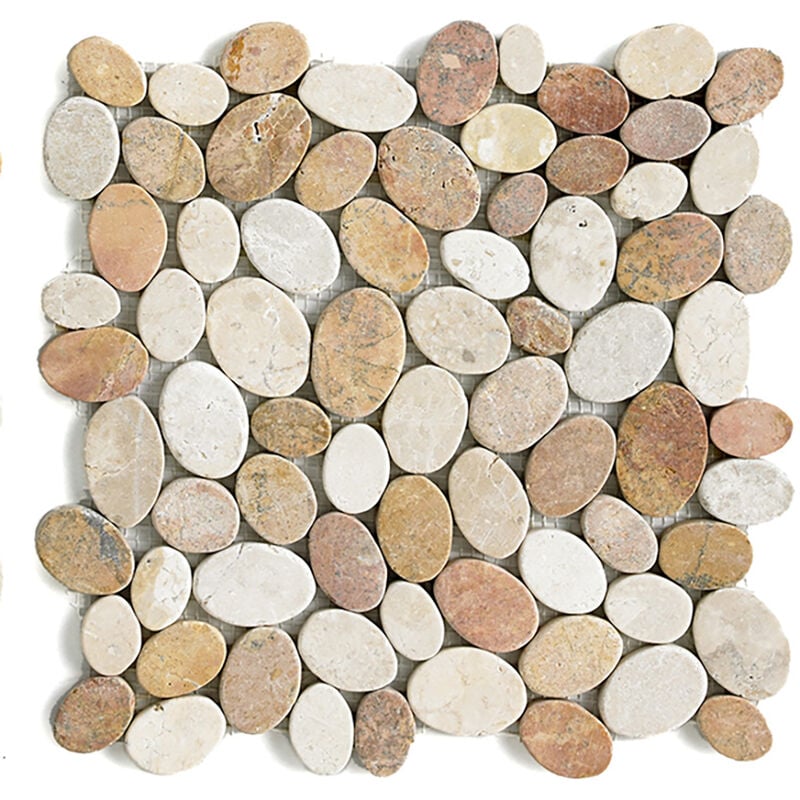 Carrelage de mosaïque/Plaque mosaïque mur et sol en marbre naturel coloris blanc et beige rosé - 33 x 33 cm - PEGANE -
