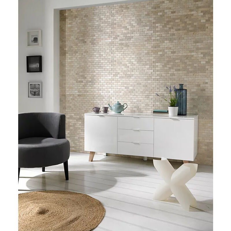Vinyle Mosaïque Carrelage Meridian Pierre Optique Beige Bronze