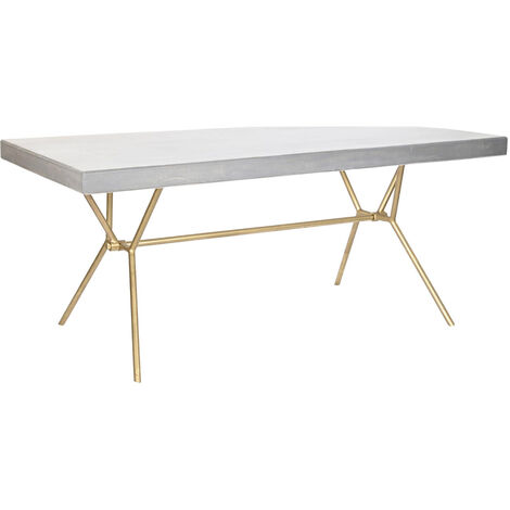 Table à manger, table repas rectangulaire en bois massif avec pieds en métal doré - Longueur 180 x Profondeur 90 x Hauteur 76 cm -PEGANE- (1/5)