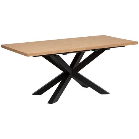 Table à manger rectangulaire extensible en bois MDF de chêne naturel - Longueur 180-220 x Profondeur 90 x Hauteur 76 cm -PEGANE- (1/4)
