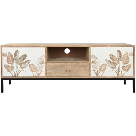 Meuble TV en bois de manguier et pieds en métal noir - Longueur 140 x Profondeur 40 x hauteur 50 cm -PEGANE- (1/5)