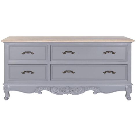 Meuble TV en bois de paulownia et MDF coloris Gris , naturel - Longueur 120 x Profondeur 40 x hauteur 56,5 cm -PEGANE- (1/5)