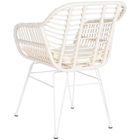 Ensemble de jardin avec table et 2 fauteuils en rotin synthétique et verre coloris blanc -PEGANE- (1/5)
