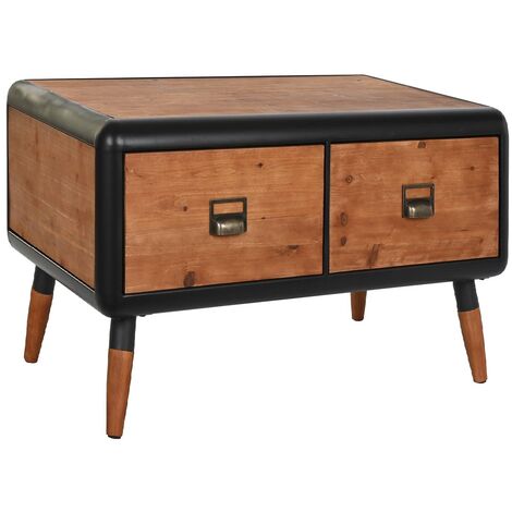Table basse en bois de sapin/métal coloris marron foncé/noir - Longueur 97 x Profondeur 56 x Hauteur 45 cm -PEGANE- (1/5)