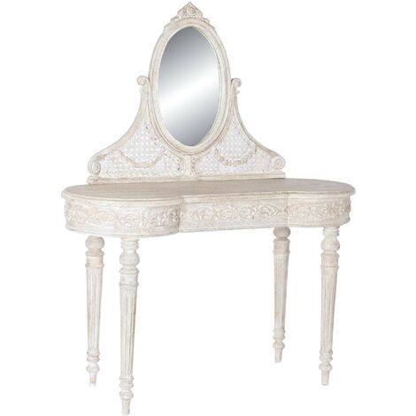 Pegane – Coiffeuse enfant avec miroir en manguier/MDF beige – Longueur 114 cm – Profondeur 44 cm – Hauteur 141 cm – Tiroir inclus (1/5)
