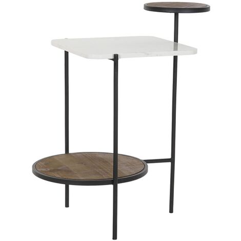 Table basse ronde en marbre porcelaine, noyer et acier métallique foncé 62 x 56 cm | Leroy Merlin
