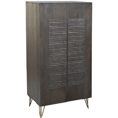 Armoire de rangement en bois sculpté coloris marron foncé et pied en métal doré - Longueur 70 x Profondeur 45 x Hauteur 142 cm -PEGANE- (1/5)