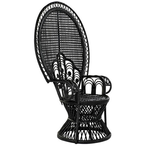 Fauteuil de salon en polyester et bois de rotin coloris noir - longueur 96 x profondeur 66 x hauteur 140 cm -PEGANE- (1/4)