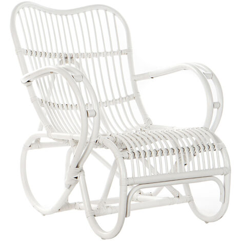 Fauteuil de salon en bois de rotin coloris blanc - longueur 75 x profondeur 85 x hauteur 85 cm -PEGANE- (1/4)