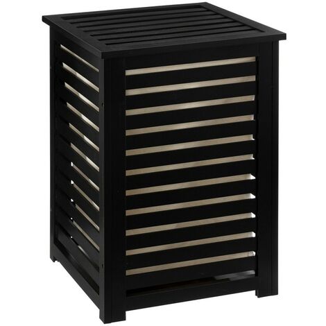 Panier à linge avec couvercle en bois coloris noir - Longueur 40 x Profondeur 38 x Hauteur 58 cm -PEGANE- (1/3)