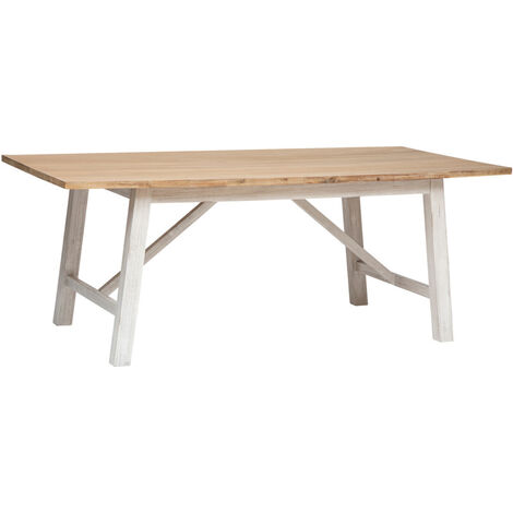 Table à manger en bois d'acacia et MDF coloris Blanc, naturel - longueur 200 x Profondeur 100 x Hauteur 76 cm (1/3)