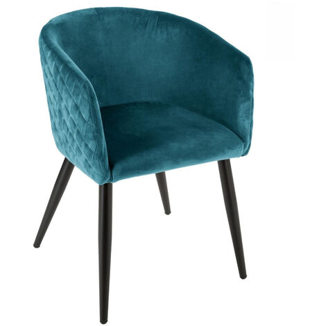 Lot de 2 Fauteuils de salle à manger en velours bleu canard - Longueur 55 x Profondeur 55 x Hauteur 76 cm -PEGANE- (1/2)