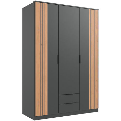 Armoire Placard coloris graphite, rechampis imitation chêne artisan - Longueur 135 x Hauteur 199 x Profondeur 58 cm (1/2)