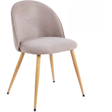 Lot de 2 chaises de salle à manger coloris beige , pieds coloris bois de chêne - Longueur 55 x Profondeur 50 x Hauteur 78 cm (1/2)