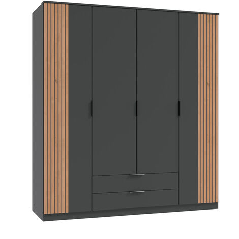 Armoire Placard coloris graphite, rechampis imitation chêne artisan - Longueur 180 x Hauteur 199 x Profondeur 58 cm (1/2)