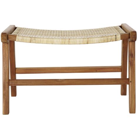 Banquette en bois de teck et rotin coloris naturel - longueur 65 x Profondeur 47 x hauteur 40 cm -PEGANE- (1/4)