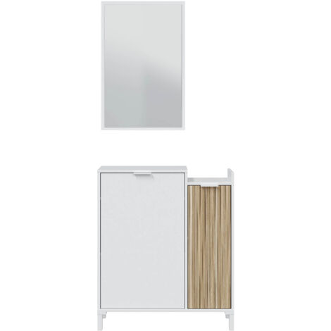 Meuble d'entrée, meuble de rangement coloris chêne canadien, naturel - longueur 77 x hauteur 91 x profondeur 24 cm