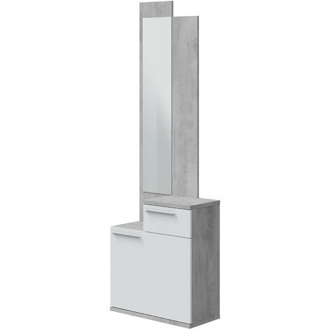 Pegane – Meuble d'entrée gris cendre et blanc brillant – Rangement élégant avec tiroir et miroir – Dimensions 61x185x28 cm – Mélamine durable (1/5)
