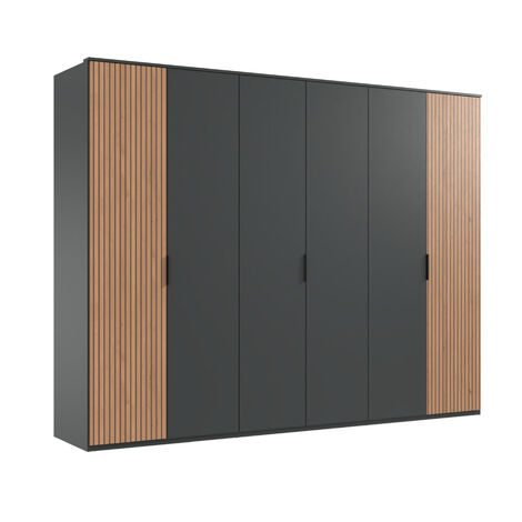 Armoire avec corniche, placard coloris graphite, imitation chêne Artisan - Longueur 270 x Hauteur 210 x Profondeur 58 cm (1/2)