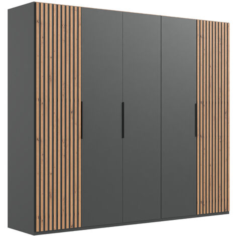 Armoire, placard coloris graphite, imitation chêne Artisan - Longueur 250 x Hauteur 216 x Profondeur 58 cm (1/2)