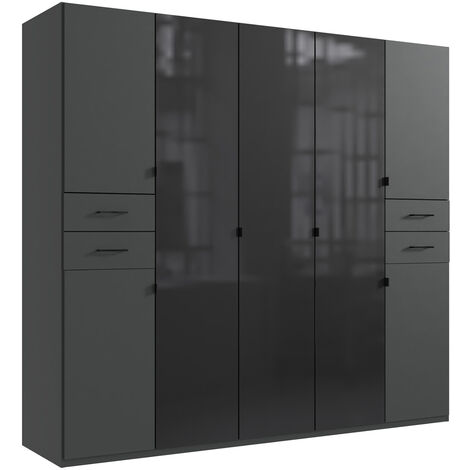 Armoire, placard coloris Graphite et verre noir - Longueur 225 x Hauteur 208 x Profondeur 58 cm (1/3)