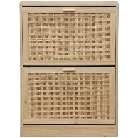 Pegane – Étagère à chaussures décor pin naturel – 2 portes – Longueur 60 cm x profondeur 24 cm x hauteur 82 cm – Capacité 12 paires (1/5)