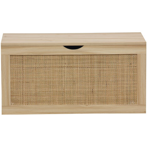 Pegane – Coffre de rangement en décor pin et rotin – Dimensions 80 x 40 x 40 cm – Accès rapide par ouverture supérieure – Pour salon et chambre