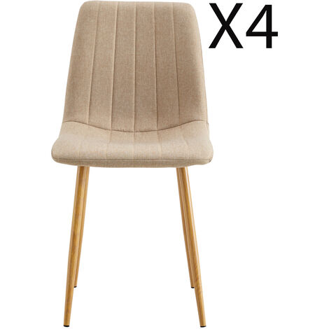 Pegane – Lot de 4 chaises de salle à manger rembourrées en tissu beige – Pieds en métal imitation bois – Dimensions 44x55x87 cm – Confort optimal (1/4)