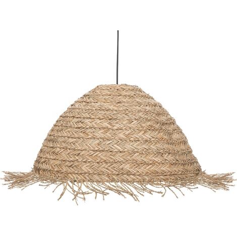 Lampe suspendue, Suspension luminaire coloris naturel et métal noir - diamètre 56 x Hauteur 30 cm -PEGANE- (1/5)